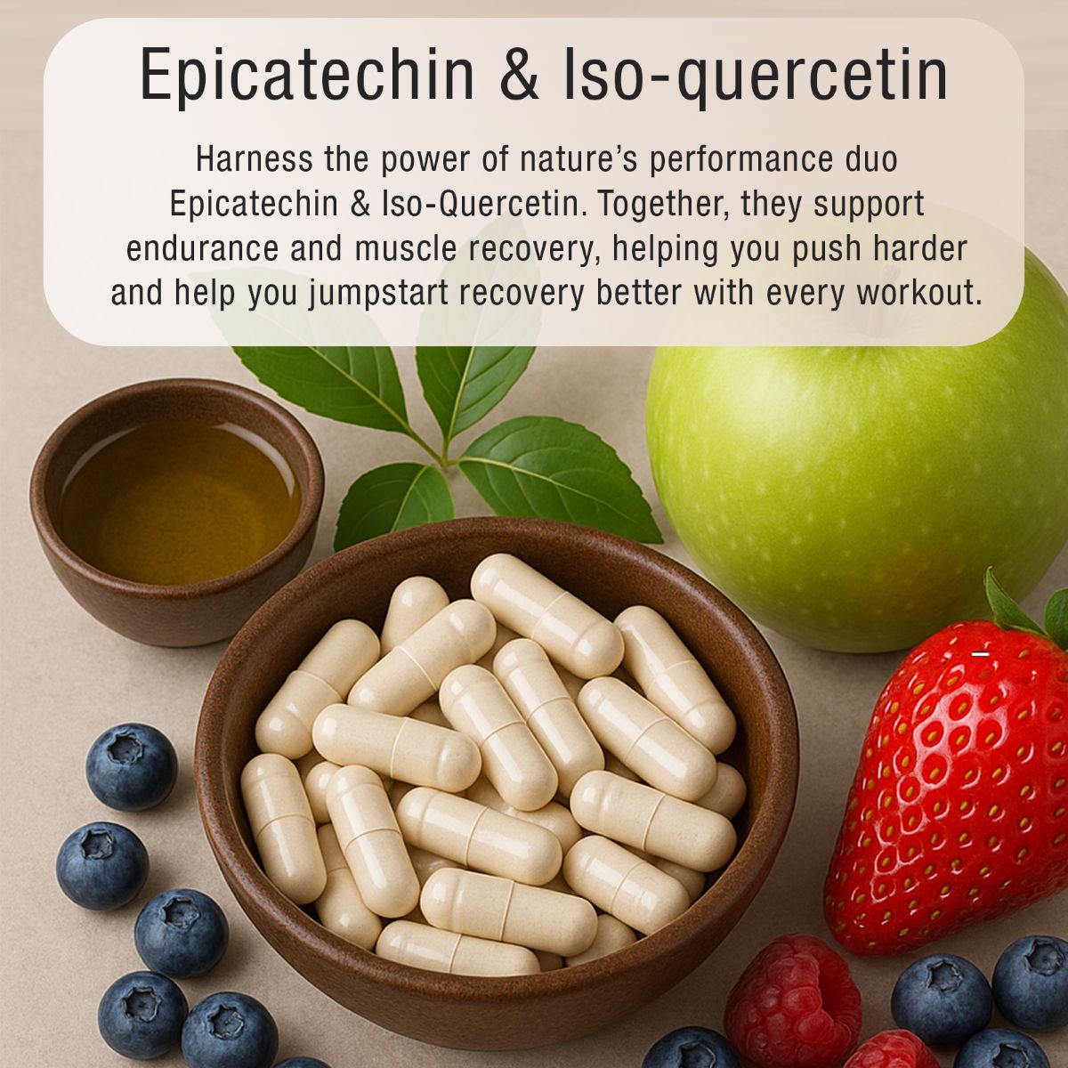 Epicatechin and Iso-quercetin arenature's performacnce duo to help with muscle recovery and support improving VO2 Max.