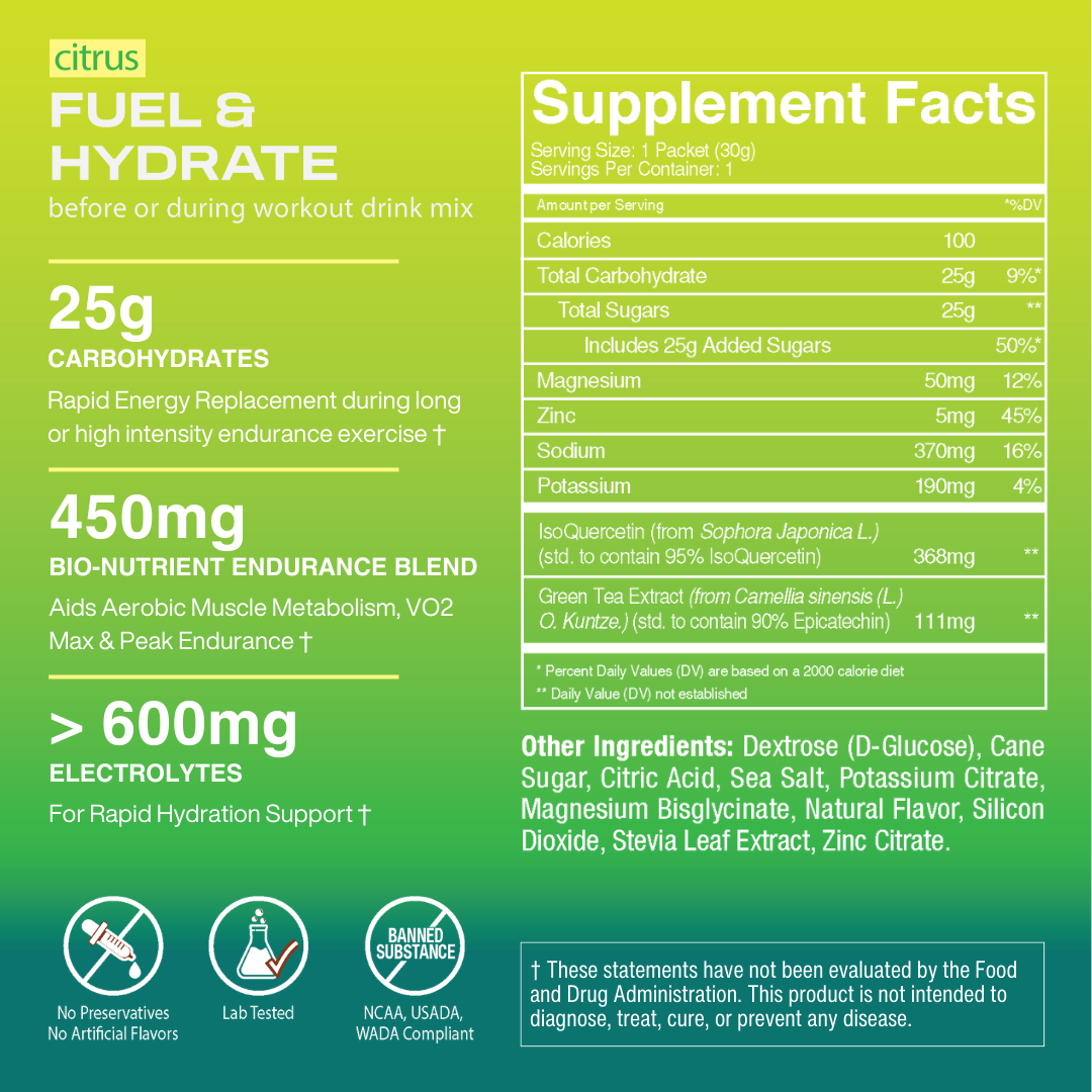 Freak Shake Citrus before or during hydration energy electrolyte mix for long distance cardio training - supplement fact sheet