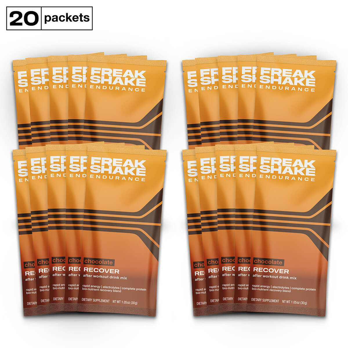 Freak Shake Endurance Chocolate Plant Protein and Carb Recovery Shake for Long Distance Running Rowing Muscular Endurance - 20 single serving packets