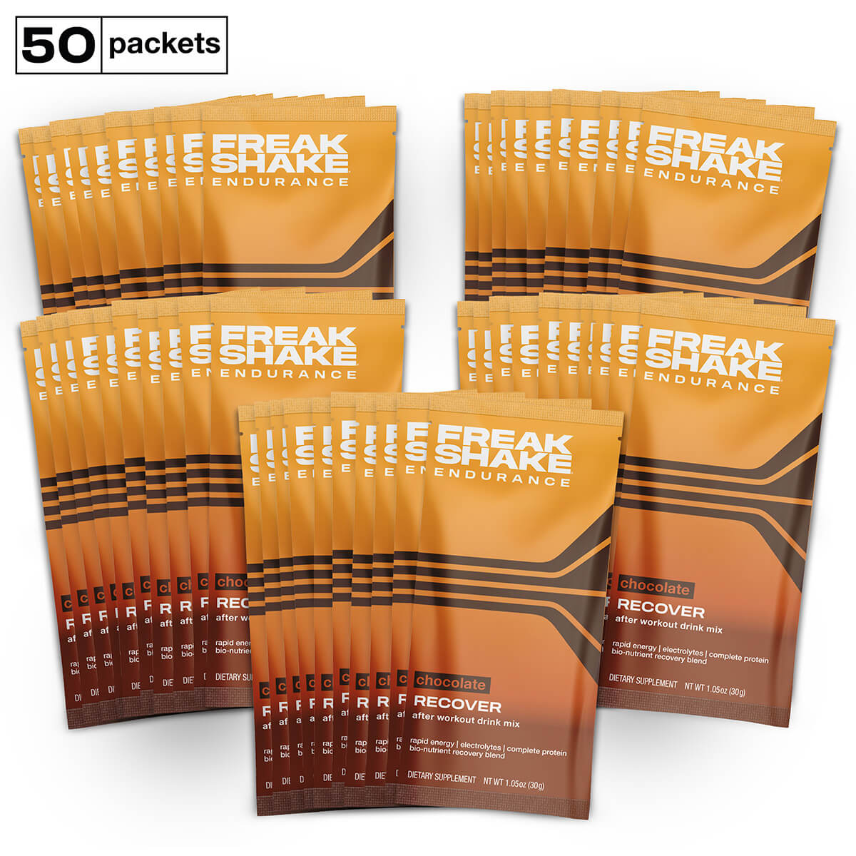 Freak Shake Endurance Chocolate Plant Protein and Carb Recovery Shake for Long Distance Running Rowing Muscular Endurance - 50 single serving packets