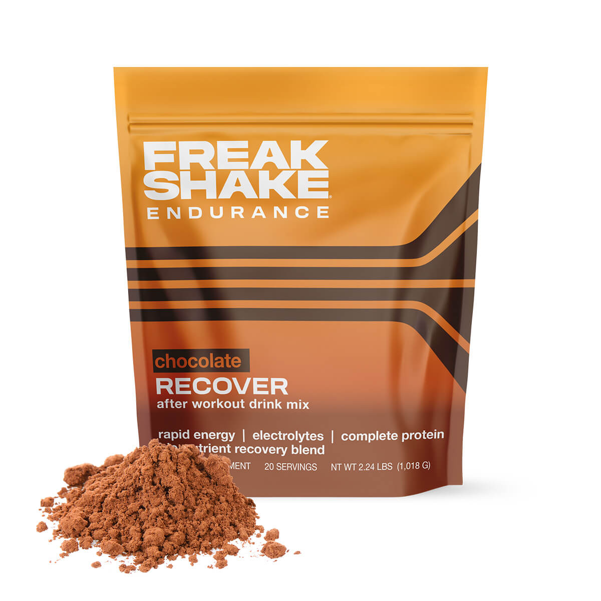 Freak Shake Endurance Chocolate Plant Protein and Carb Recovery Shake for Long Distance Running Rowing Muscular Endurance - 20 serving bag front