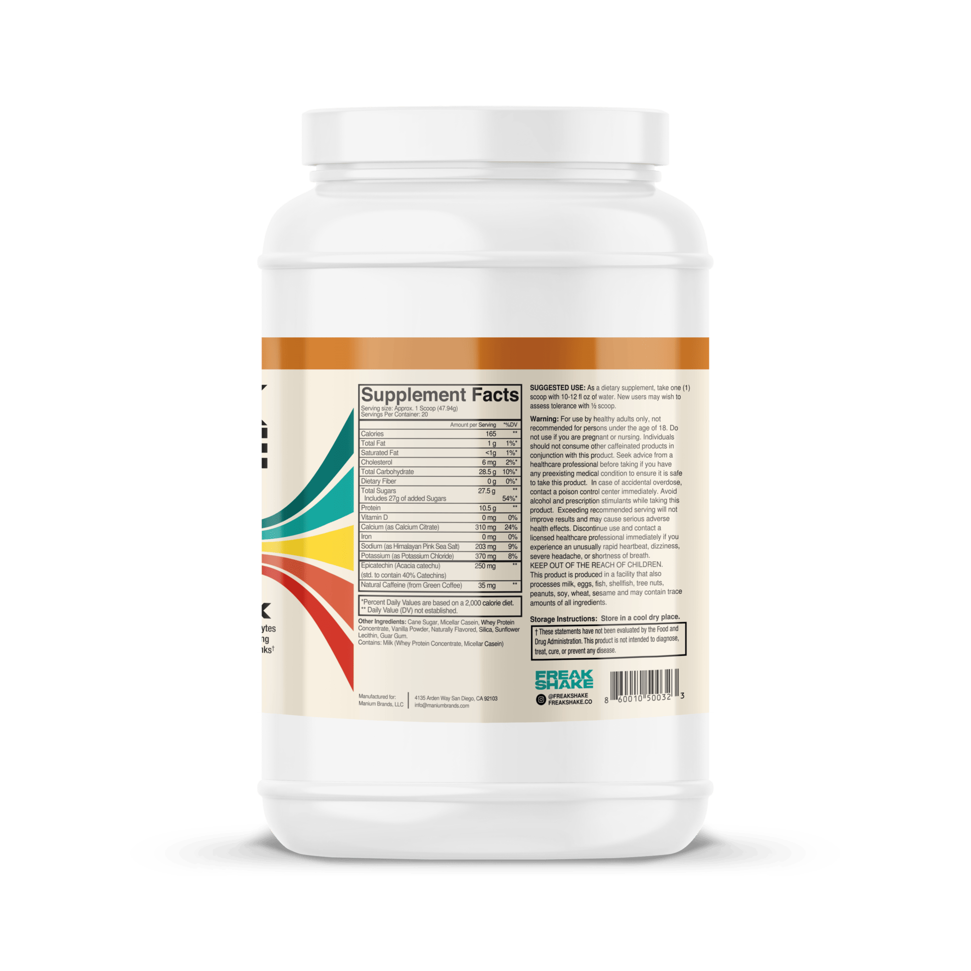Freak Shake Endurance Fuel Caramel Latte Powdered Drink Mix - Tub Side Panel
